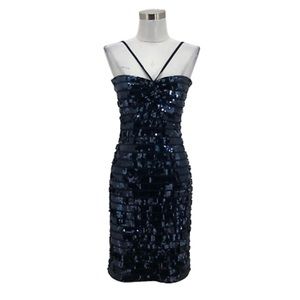 MARC BOUWER Dress Navy Sequin Bodycon Halter